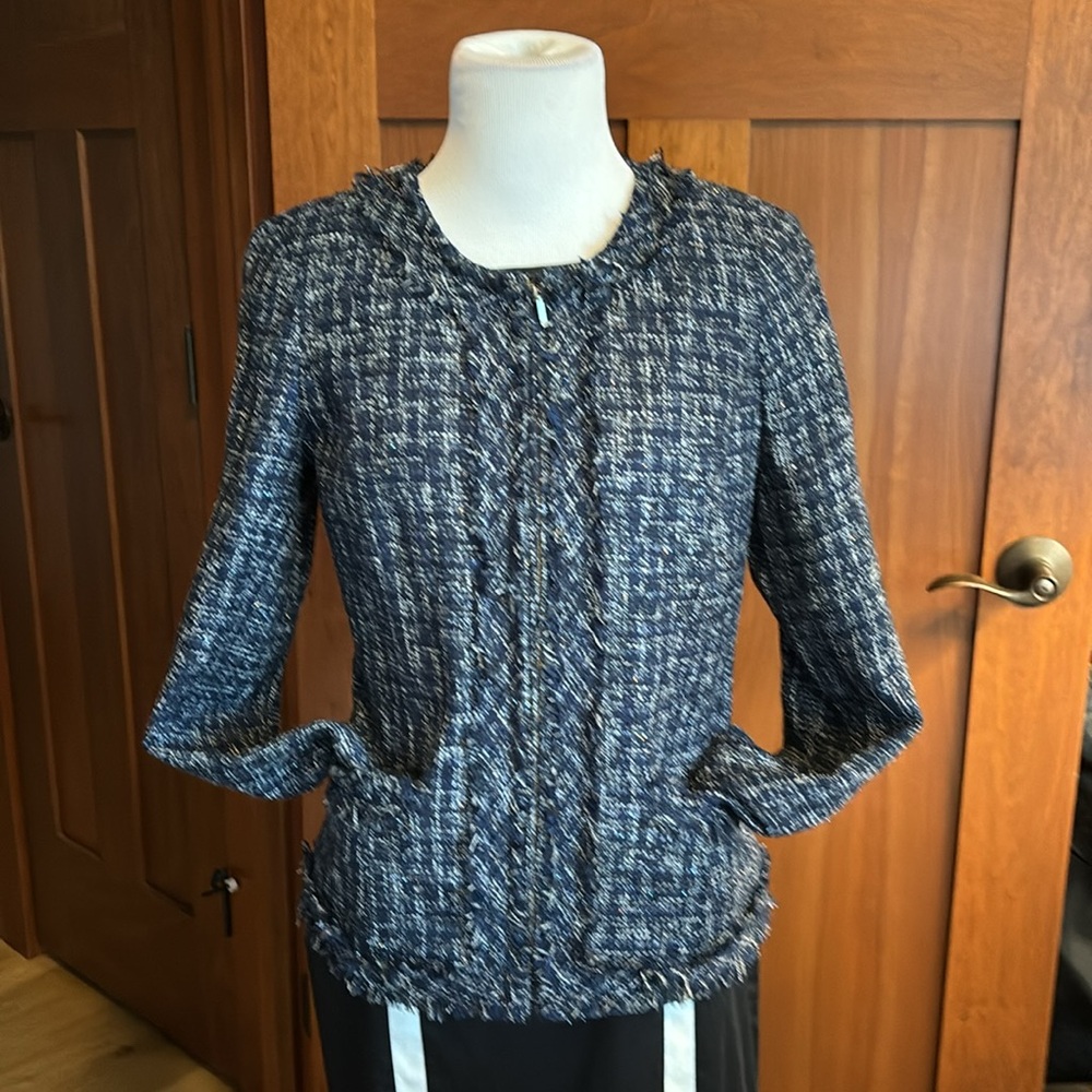 Land’s End Blue Tweed Jacket NWT Size 4 Fringe Texture Blazer/Jacket - Picture 2 of 9